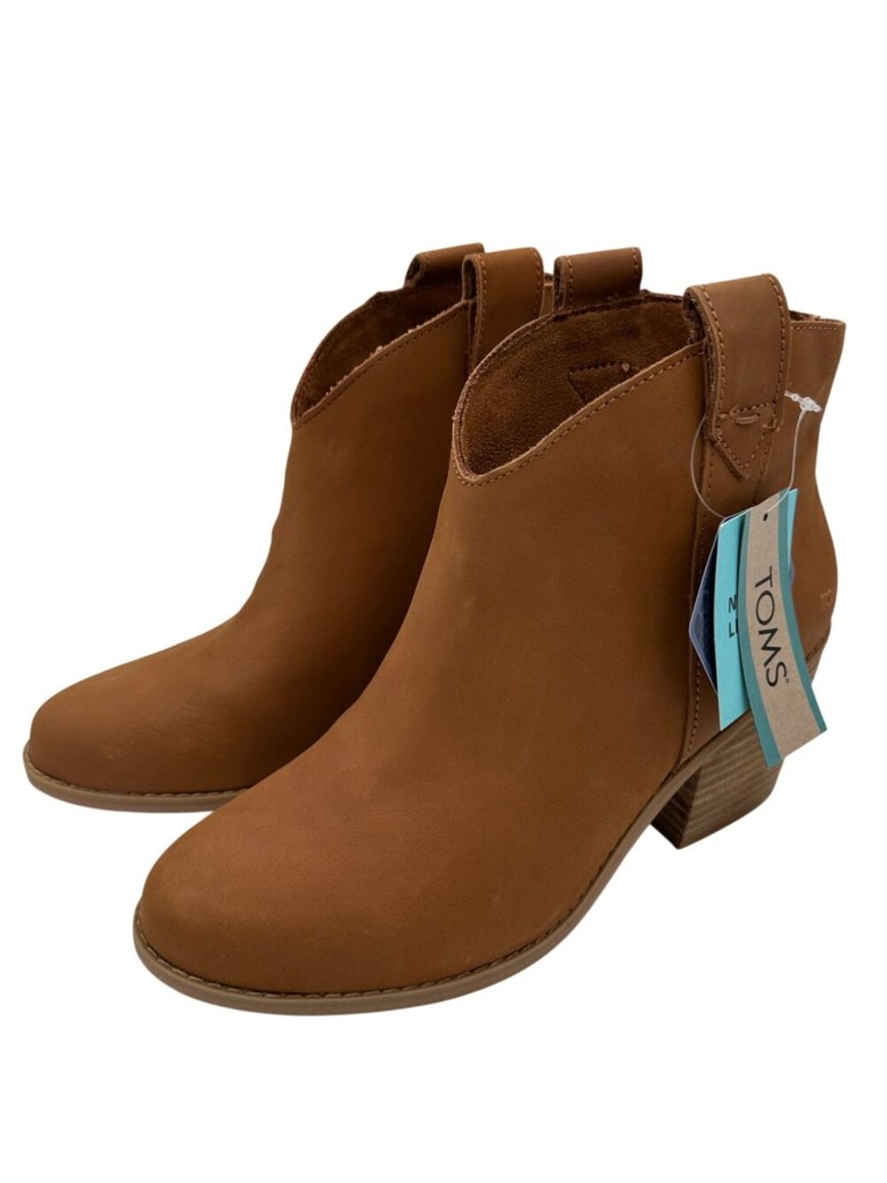 Toms Ankle Booties Womens Size 7.5 Brown Leather Stacked Blocked Heel NEW - Picture 3 of 12